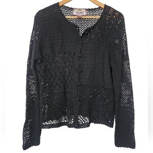 Vintage Tiara black crochet buttondown cardigan